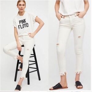 Free People White Fringe Hem Jeans